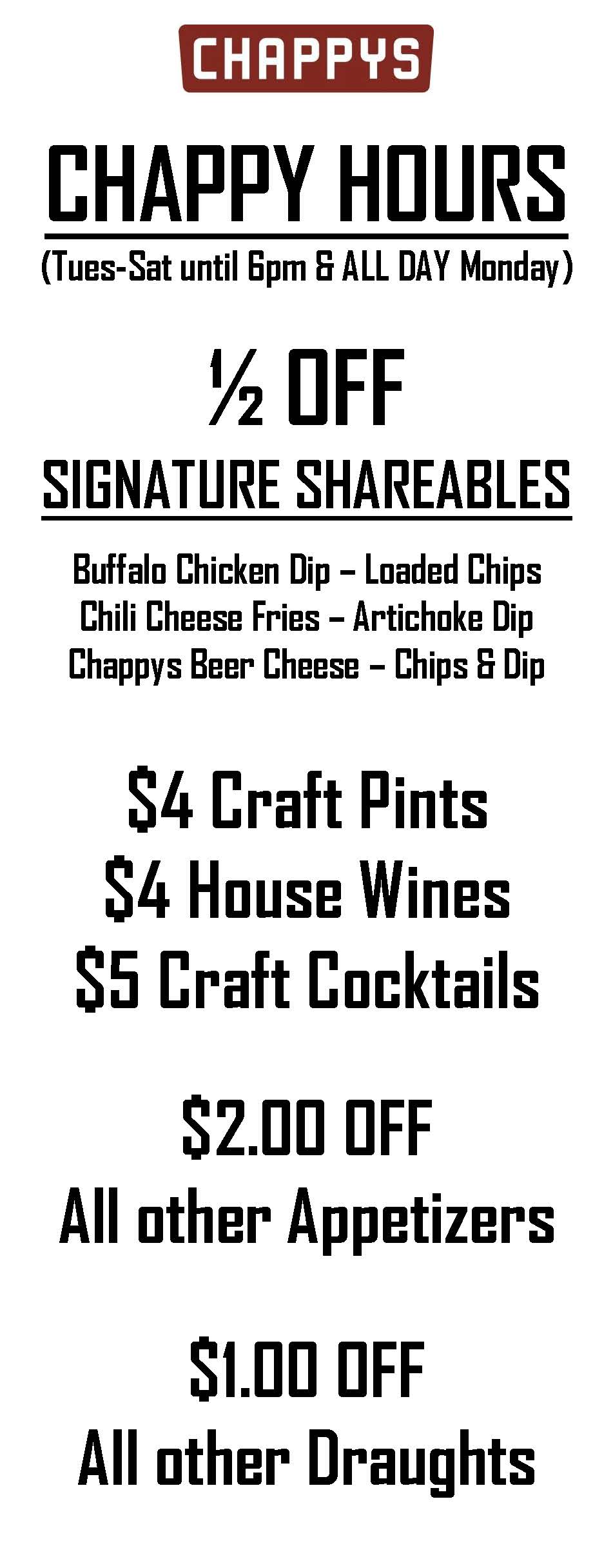 Chappy Hours Chappys Tap Room And Grille Chappys Tap Room